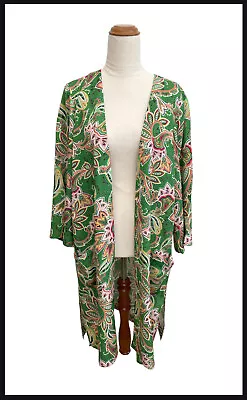 NWOT SUSSAN Green Floral Paisley Duster Kimono Jacket Pockets Size S/M 10-12 • $34.95