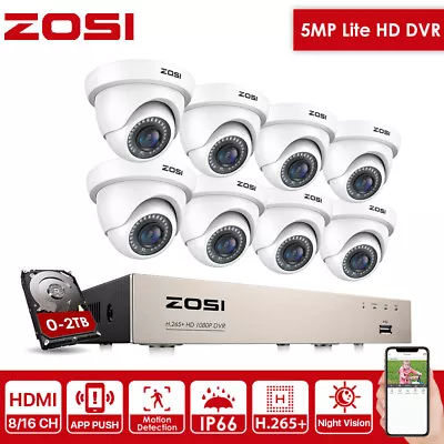 ZOSI H.265+ 8CH/16CH 5MP Lite DVR CCTV Security Camera System Home Outdoor 0-2TB • $24.99