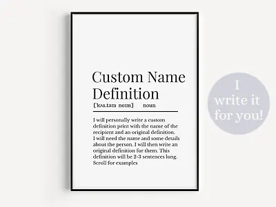 £14.99 • Buy Personalised Name Definition Wall Print, Custom Definition Print