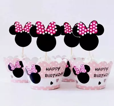 24 MINNIE MOUSE: 12 Cupcake Toppers And 12 Wrappers Party Favors Baby Shower. • $15.25