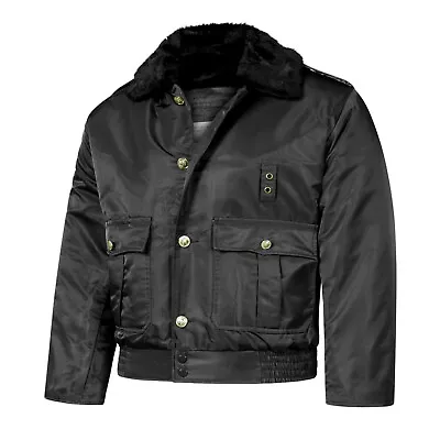 Padded Jacket Flight Bomber NYPD Style Winter Security Coat Fur Collar Black • £48.44