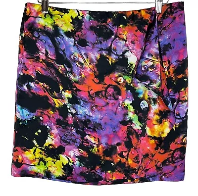 Vince Camuto Skirt Women Satin Mini Ruffle Stretch Black Purple Pink Work 10 • $24.91