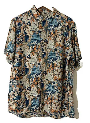 Margaritaville Button Up Shirt Mens XL Hawaiian Floral Print Silk/Linen Blend • $14.99