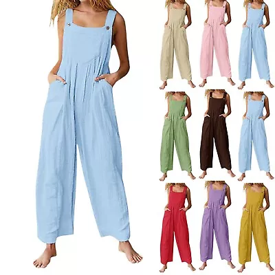 $29.78 • Buy Womens Cotton Dungarees Overalls Casual Playsuits Trousers Loose Jumpsuit
