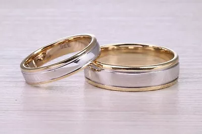 £1295 • Buy Matching Bridal His And Hers Two Tone 9ct White And Yellow Gold Wedding Band