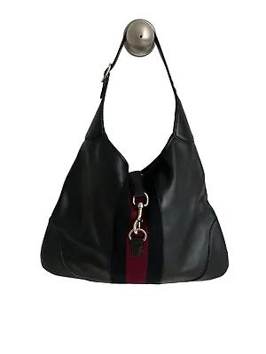 Certified Authentic GUCCI Striped Black Leather Hobo Bag • $849.99