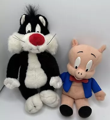 1998 VTG Looney Tunes Porky Pig 6” & Sylvester 7” Warner Brothers Plush Toys • $5