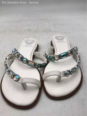 Vince Camuto Womens White Rhinestone Slip On Flip Flop Sandals Size 9.5 • $7.99