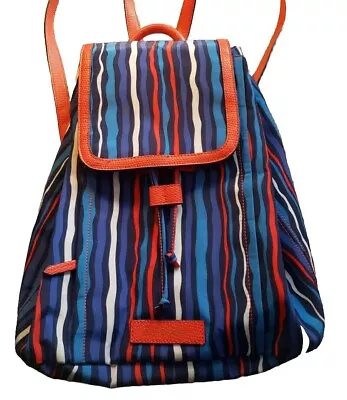 Vera Bradley Small Backpack Striped Red White Blue W Faux Red Leather Trim NWOT • $45