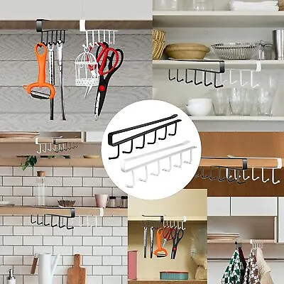 6 Hooks Mug Cup Rack Holder Under Shelf Kitchen Cabinet Hanger Organiser Metal • $5.99