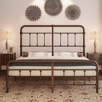 King-Bed-Frame-Vintage-Farmhouse 49 Inch Tall-Headboard-Iron - Platform Mattress • $205.73