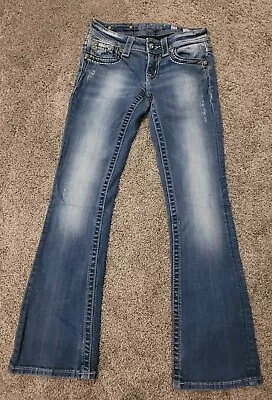 Miss Me Jeans Flap Pockets Boot Cut Size 25 Inseam 31 Bold Stitching . • $25