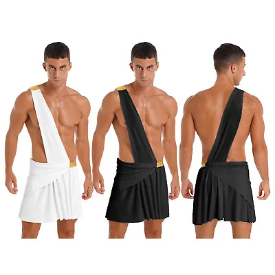 US Men's Greek God Role Play Halloween Cosplay One Shoulder Roman Toga Costumes • $12.69