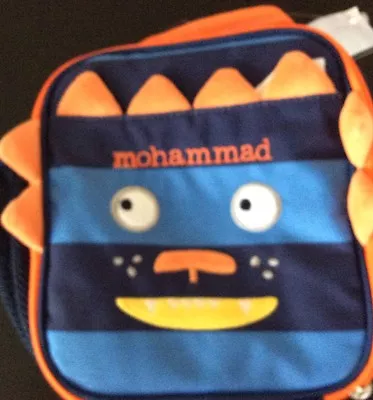 New Pottery Barn Kids Lunch Box Nwot PBT Monogramed MOHAMMAD Blue Orange Monster • $12.99