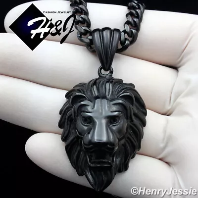 24 MEN Stainless Steel 6mm Black Plated Cuban Curb Necklace 3D LION Pendant*B121 • $27.99