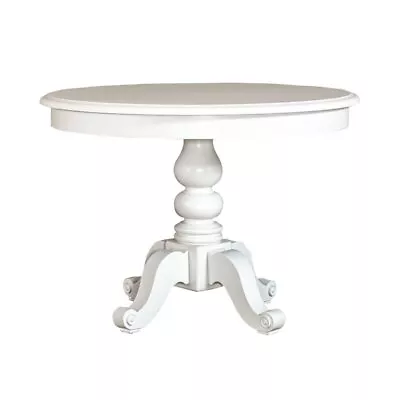 Pemberly Row Transitional Wood Top Round Pedestal Dining Table In White • $489.97