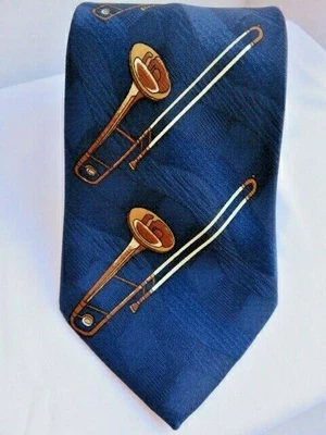 $8 • Buy Trombone Music Dino Ramano Blue Tie Brass Instrument Musicians Band Necktie 59 