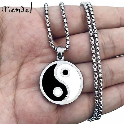 MENDEL Mens Stainless Steel Protection Amulet Ying Yin Yang Pendant Necklace Men • $9.99