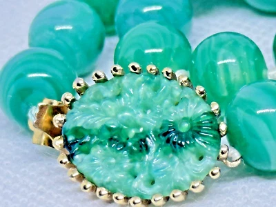 $149.99 • Buy Vintage Joseph Mazer Green Peking Jade Glass Carved Clasp Necklace Signed