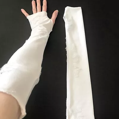 Mummy Gloves White Ripped Arm Warmers Zombie Costume Long Arm Covers Sleeves • $29