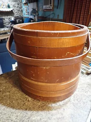 Vintage Wood Banded  Bucket Pantry Boxwith Handle With Divided Interior  11.5  • $24.99