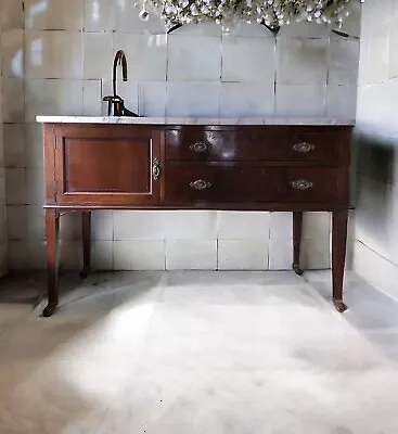 Antique Mahogany Grey Marble Top Washstand Sink Unit Sideboard Table Console • £995