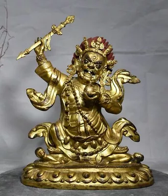 15.2  Old Tibet Buddhism Copper Gild Sit Lotus Da Weide Diamond Buddha Sculpture • $550