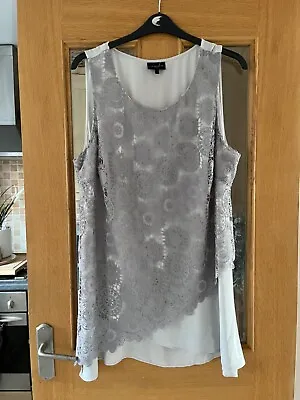 Live Unlimited Ladies Grey Sleeveless Chiffon Lace Longline Top Size 22 • £6.99