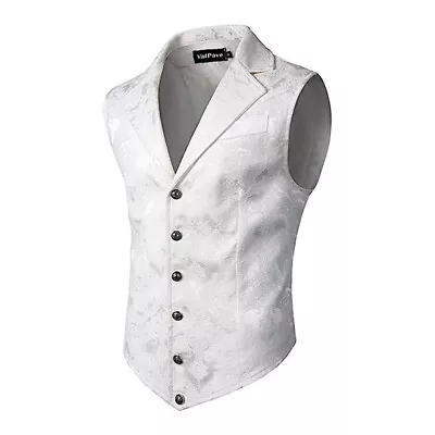 Men Victorian Suit Vest Single Breasted Jacquard Steampunk Gothic Waistcoat Tops • $23.59