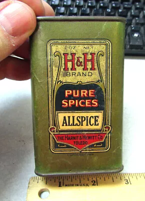 Vintage 1925 H & H Brand Allspice Pure Spices Empty 4 Oz Tin Great Kitchen Decor • $24.99