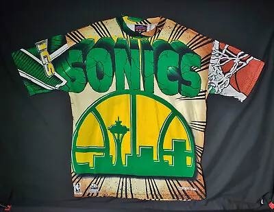 Seattle Super Sonics Rare Vintage 90's Magic Johnson T's All Over Print NBA Sz M • $125