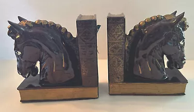 Vintage Horse Head Bookends Ceramic Stoppers For Sand Japan Brown And Gold • $25.97