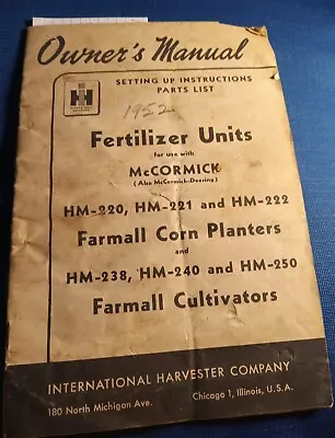 1950 IHC McCormick Manual Fertilizer Units For Corn Planters/Cultivators • $3.50