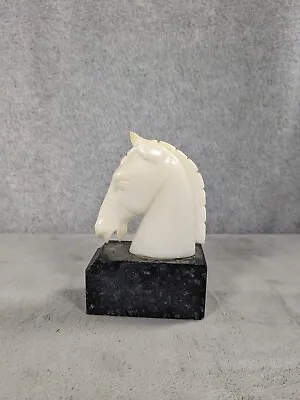 Marble Sculpture Head Of Horse Statue White Marble 5  Tall - Damaged • $29.98