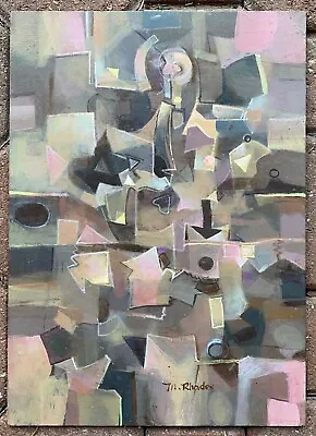 Vintage Abstract Shapes Cubist Figure Oil Painting Mid Century Modern Rhodes 60s • $695