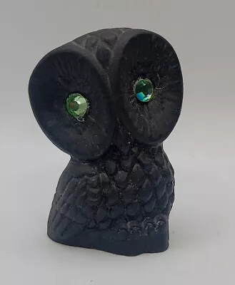 Vintage Black Owl Figurine Handcrafted Coal Glowing UV Green Eyes • USA • $16