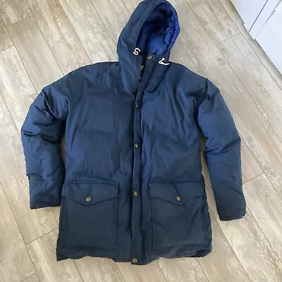 Youth Winter Jacket Down Size M Vintage Navy Blue Hood Class - 5 Made In USA • $19