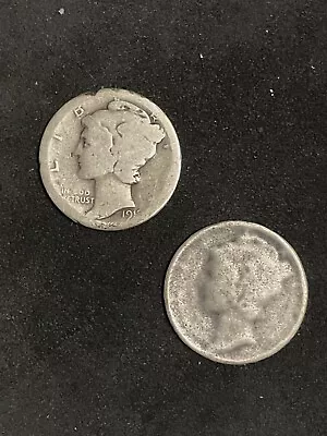 Silver US Ten Cent Coin Mercury Dimes Cull Set Of Two Coins • $2.56