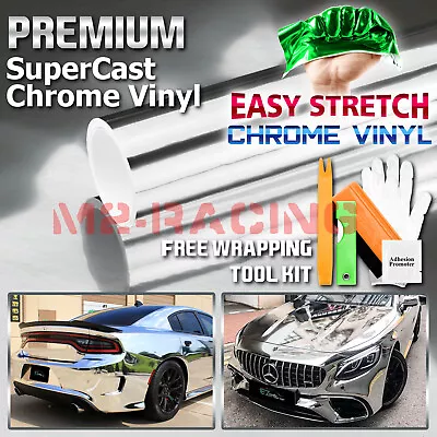 Premium Silver Supercast Chrome Car Vinyl Wrap Sticker Easy Stretch Air Release • $22.88