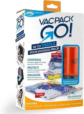 JML VacPack GO! - Portable Vacuum Storage Bag System Reduces Luggage By Half • £17.95