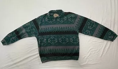 Vintage Woolrich Fleece Sweater Large Green Patterned Mock Turtleneck  • $55