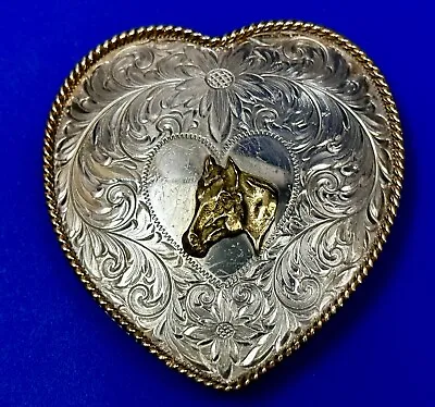 Western Heart Horse Head Vintage Montana Silversmiths German Silver Belt Buckle • $65