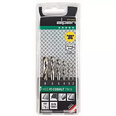 Alpen 6pc HSS Cobalt Short Stub Drill Set For Stainless Steel Inox • £21.28