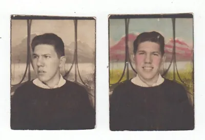 2 Vintage Photo Booth Arcade Photos Young Handsome Teen Boy Hand Colored • $14.25