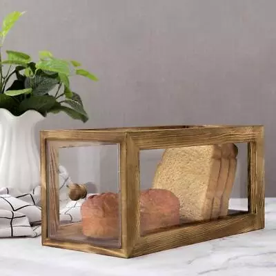 13-Inch Clear Acrylic Bread Storage Box With Brown Burnt Wood Frame • $44.99