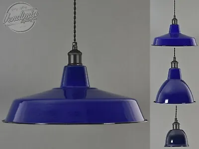 Factory Enamel Light Shade Steel Pendant True Blue Classic Vintage Industrial • £159.99