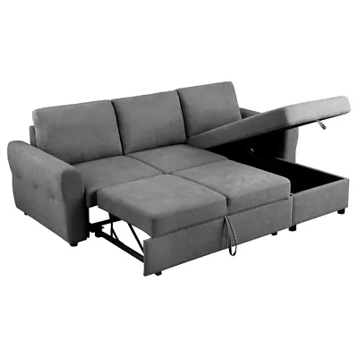 Grey Gray Sofa Storage Chaise Pullout Bed Living Room Furniture • $1299