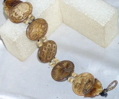 Vintage Antique Oriental Carved Shell Good Luck Bracelet • $15