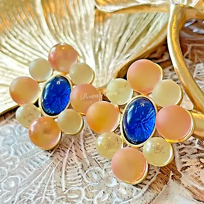 Brand NEW Vintage Victoria Gold Plated Resin/Rhinestone Earring Silver Post Blue • $28