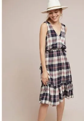 Anthropologie Isabella Sinclair Rodeo Dickens Plaid Sleeveless Dress Blue Small • $44.49